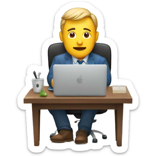 hombre sentado en una mesa con su ordenador de appel mirando la pantalla sticker