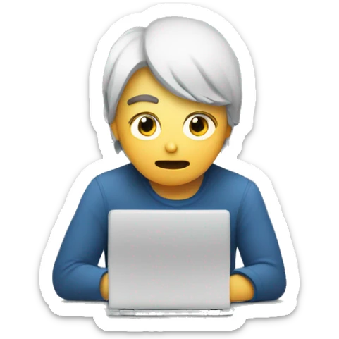 a person very tired watching a video on the computer. The video shows 23 out of 24 hours sticker