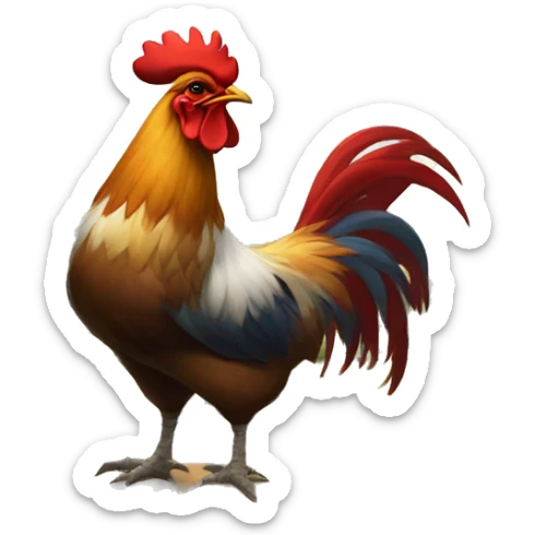 A rooster wearing a beret, glasses, and painting a French countryside landscape with a colorful palette. sticker