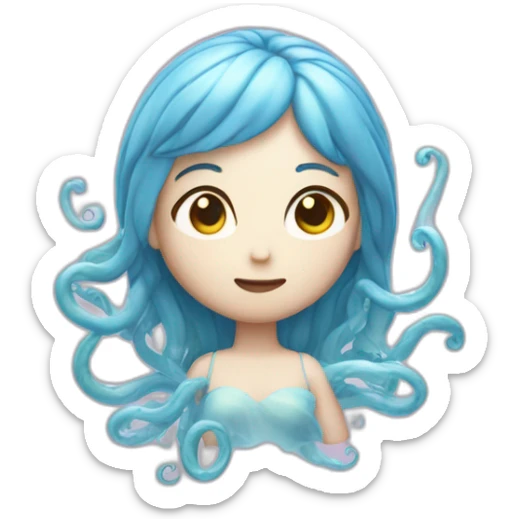 A serene girl emoji with its translucent body pulsating slowly and its tentacles gracefully swaying in the currents. sticker