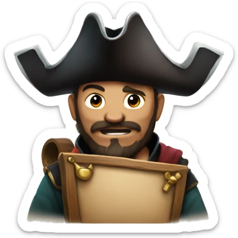 A Sea of Thieves style emoji featuring a small pirate with a tricorn hat, holding a sign that reads 'Makishiro10'.  sticker