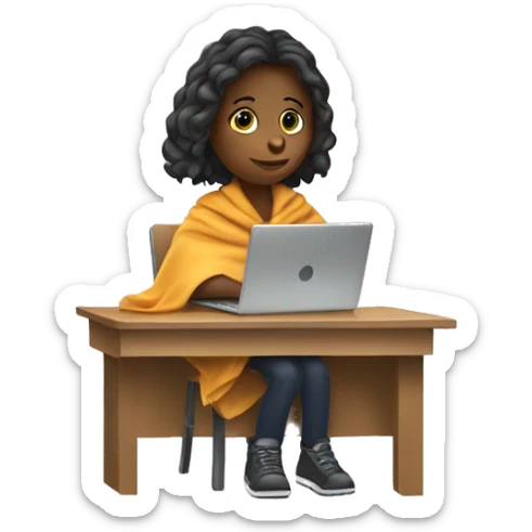 girl sitting at school desk with a Chromebook wrapped in a blanket sticker