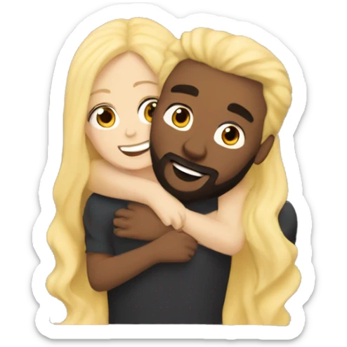 Brunette girl with wavy Long hair hugging blond boy whit a beard lovingly couple sticker