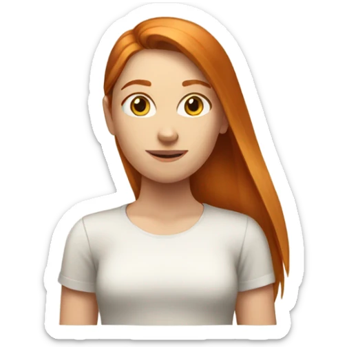 A girl has ginger, straight long hair. Her skin is white sticker