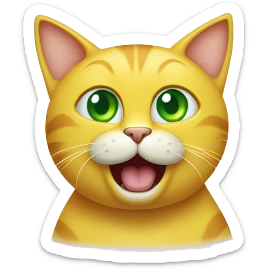 Yellow cat, with a bit of oil on its ears, meowing, green eyes, and a speech bubble saying,Eu gosto do Pedro. sticker
