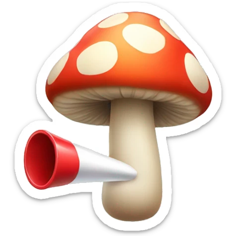 Small personified cartoon mushroom blowing a party blower. Showing only its mushroom like head. sticker