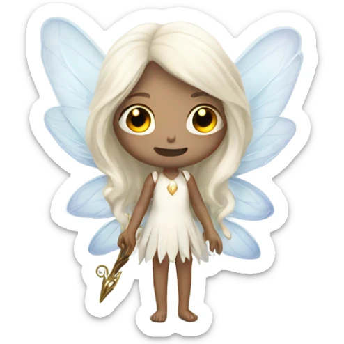White skin fairy with long bond hair ,wings and a wand  sticker