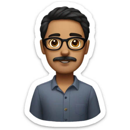 dark hair dark eye man with short mustache wearing glasses holding chihuahua sticker