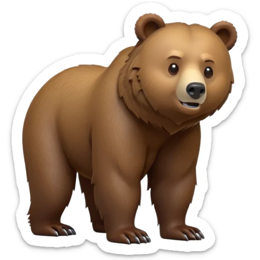 cinematic-[grizzly bear]-realistic-full-body-standing on all fours-emoji,-tail-tucked-close,-head-tilted-dramatically,-thick-[brown]-fur,-simplified-yet-realistic-focused-features,-highly-detailed,-glowing-with-an-almost-sarcastic-glow sticker
