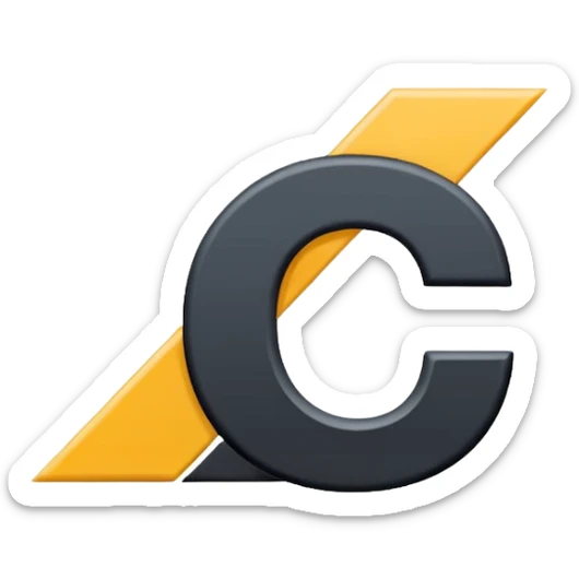 Minimal emoji of a bold capital letter “C” with a single diagonal slash cutting through it from top-left to bottom-right. Clean, flat design, high contrast, readable at small sizes, tech/startup style. Black background. sticker