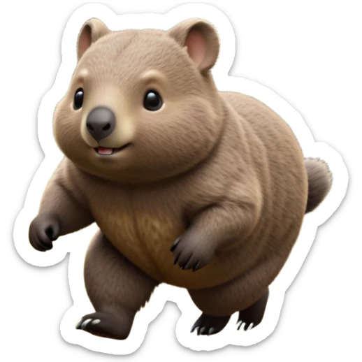 cinematic-wombat-realistic-full-body-waddling-emoji,-stout-muscular-frame-covered-in-coarse-brown-fur,-short-powerful-legs-trotting-determinedly-through-bushland,-round-dark-eyes-filled-with-calm-confidence,-tiny-rounded-ears-twitching-slightly,-strong-digging-claws-visible-on-sturdy-paws,-simplified-yet-realistic-focused-features,-highly-detailed,-glowing-with-a-subtle-earthy-glow sticker