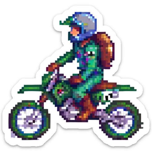 dirt bike racer, pixel art, retro video game look, vibrant, small details sticker