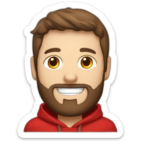 white dude smiling with a brown beard and short brown hair with a red hooded hoodie with "Posh" embroidered on the hoodie sticker