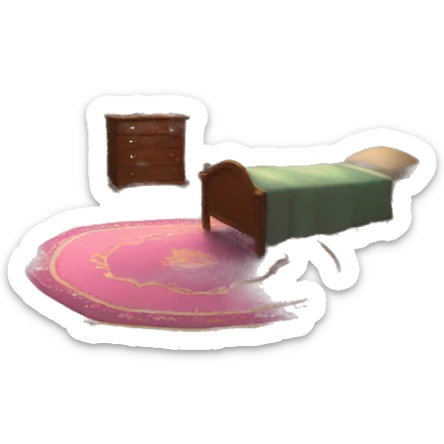 Very detailed view of Enid and Wednesday’s room at Nevermore Academy both girls beds carpeted floors walls and large octagonal window  sticker