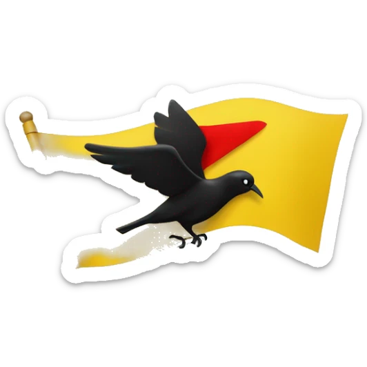 The yellow flag measures 120 cm x 180 cm. In the middle there is a red pentagon. In the center of the pentagon there is a full black bird with two heads facing left and right. sticker