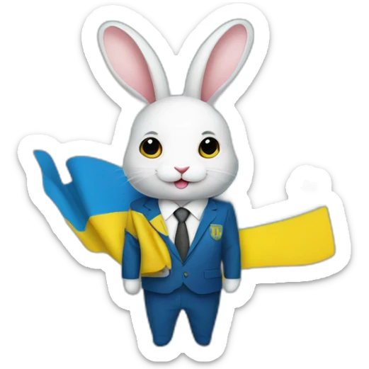 a rabbit in a suit in the color of the Ukrainian flag sticker