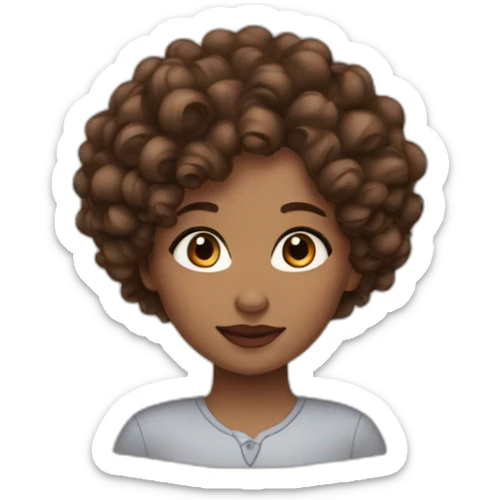 a curly women with brown hair, brown eyes with long lashes, brown skin and big lips sticker