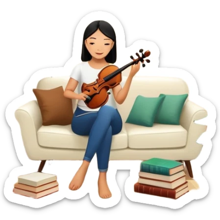 Asian woman who reading in the living room that crowded Fiddle Fig and tons of books sticker