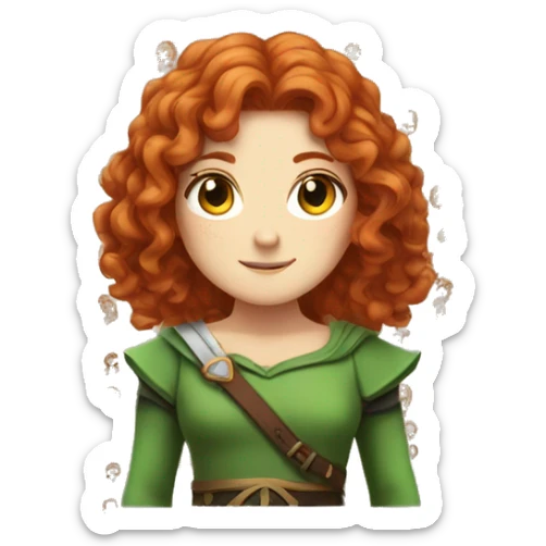 a white girl with long red curly hair and freckles, cosplaying Zelda sticker