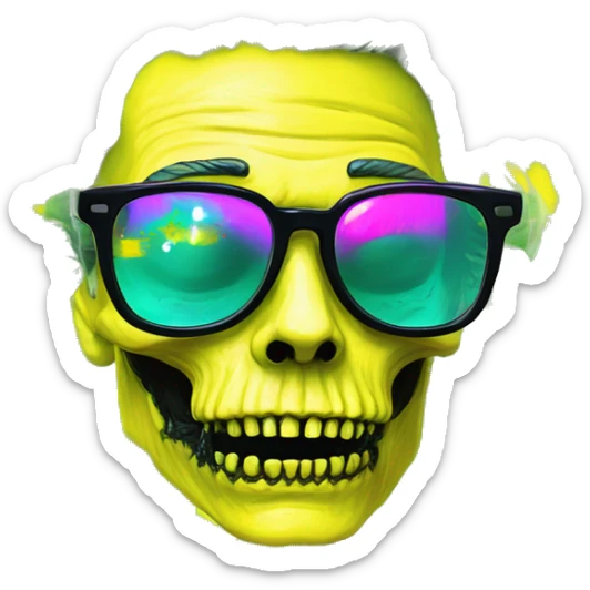 420 .Zombie_ Vaporwave black holographic oilslick zombie unicorn smoking yellow caution tape hemp leaves sticker