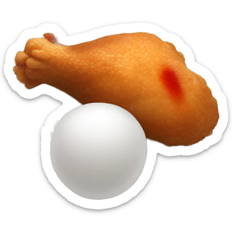 white ball of rice with a chicken leg and a side of hot sauce sticker