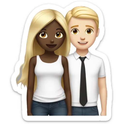 black girl with straight hair and white boy with blonde hair kissing  sticker