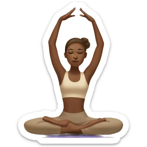 white girl with brown hair doing yoga in beige tones  sticker