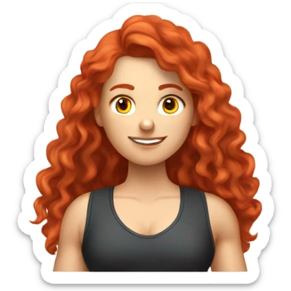Sporty white Girl coach with long curly red hair doing kettlebelt  sticker