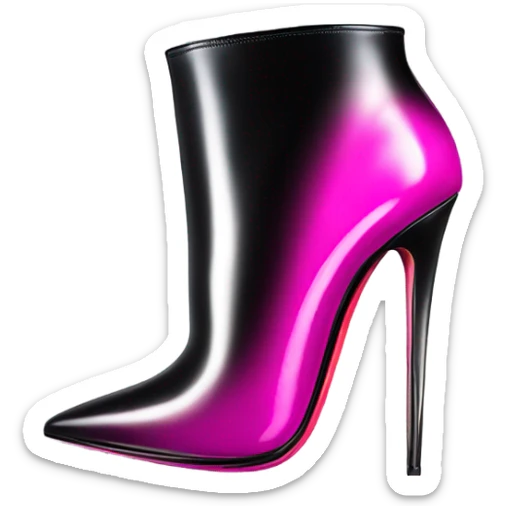 Realistic isolated top view of a pair of Louboutin Black,Silver,and Hot Pink Ombre stiletto high heel ankle bootie boots.  sticker