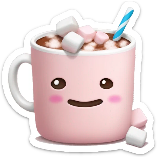 Light Pink mug of hot chocolate with marshmallows  sticker