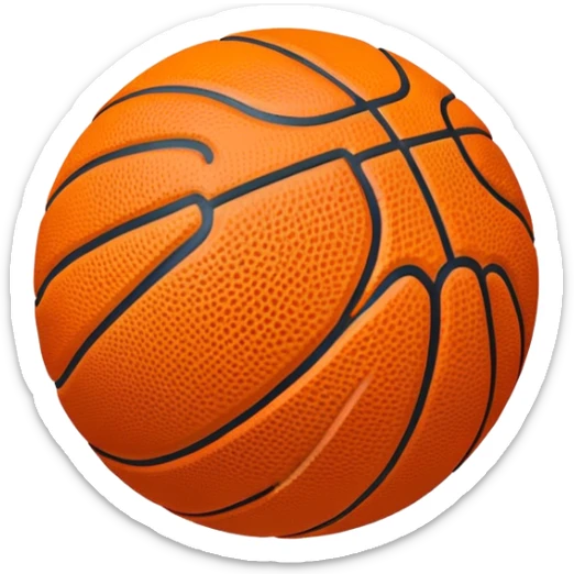 Cinematic Realistic image of a basketball rendered in vivid orange with a pebbled surface texture and crisp stitching details, set against a high-contrast backdrop that highlights its dynamic, sporty essence sticker