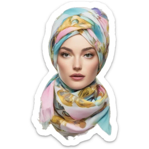 Dolce and Gabbana scarf with colourful pastel ornament print and golden detais  sticker