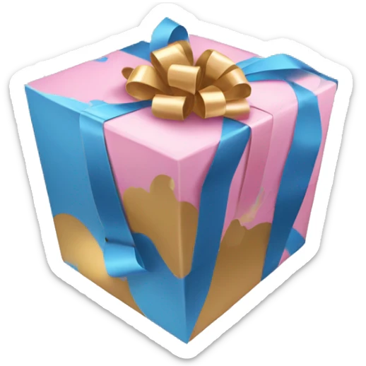 caja de regalo, azul, rosado, negro, blanco y dorado sticker
