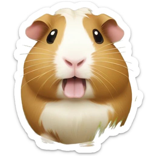Guineapig eating  a strand of long grass hay in his mouth sticker