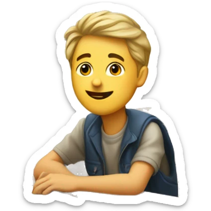 white boy is sitting at school desk and rising hand up  sticker