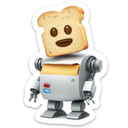 a robot holding a slice of bread to each of its ears, thus making it a sandwich sticker