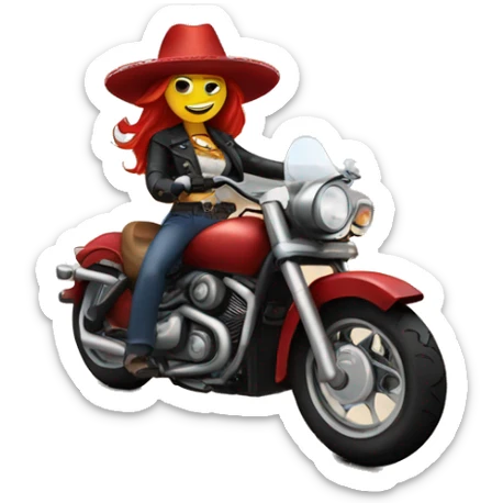 Sombrero girl with red hair in leather on a motorcycle sticker