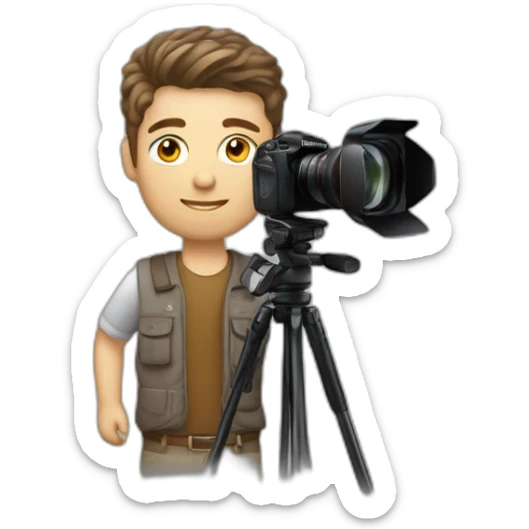 Male Photographer shaved Caucasian wavy hair brunette holding camera sticker