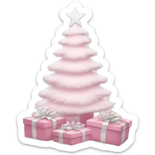 Light pink Christmas gifts under a white Christmas tree  sticker