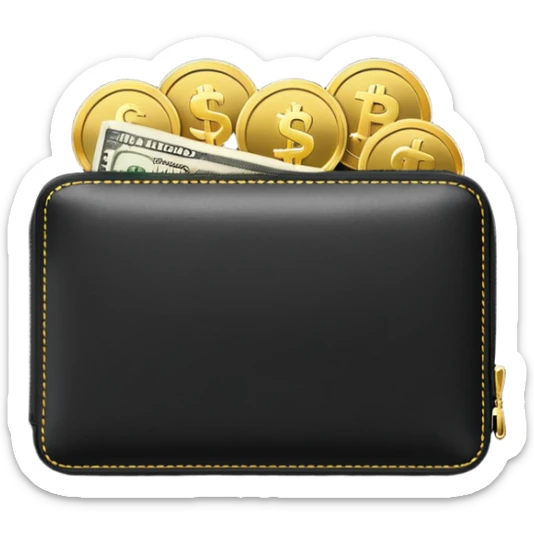 Christmas money emoji, black wallet with cash, luxury 3D emoji style, festive vibe, clean, no background
 sticker
