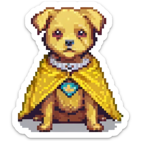 A pixel art style emoji of a super dog with a yellow cape. sticker