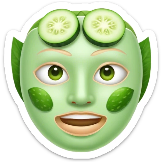 Create an emoji of a character which has a green face mask on with cucumber on its eyes  sticker