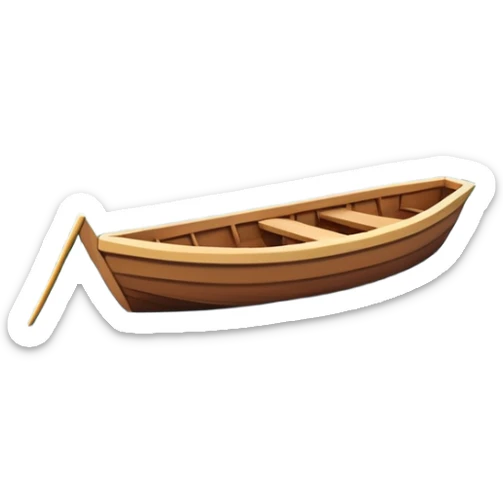 A 3D cartoon small boat floating on estuary water, with nearby reeds and horizon in view, bright lighting, photo frame with border, Memoji-style. sticker