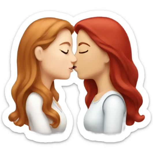 White long brown hair woman and red hair woman kissing sticker