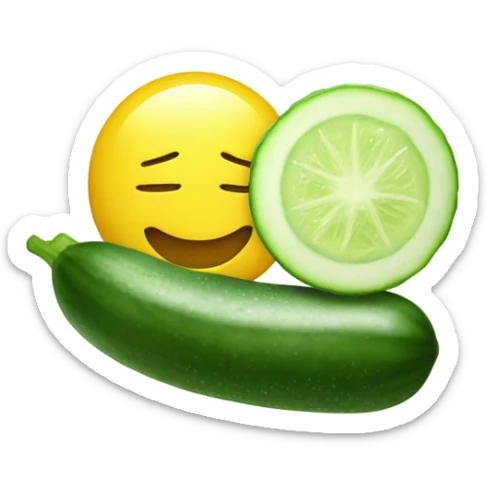 yellow face emoji, with a hydrating facial mask on top, and on the eyes there are slices of cucumber. it is smiling  sticker