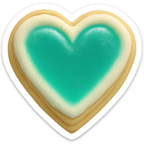Realistic shortbread cookie in the shape of a heart with teal jelly middle filling and sprinkled powder sugar on top. sticker