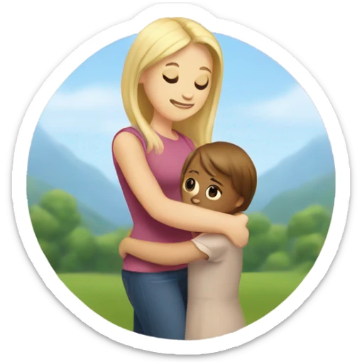 The woman blonde hugs the girl with brown hair  sticker