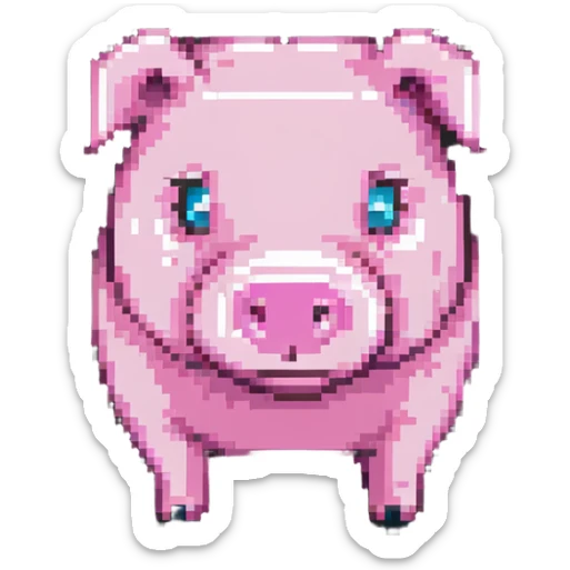 Minecraft pig, full body, pink blocky animal with square head and square body sticker