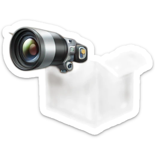 Video icons, movie camera, film, play, logos, likes, thumbs up, marks, views, coverage, applause fly out of a Cardboard box sticker