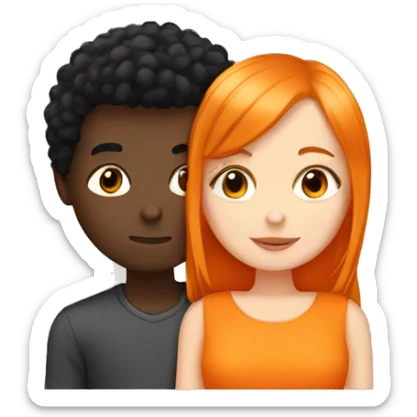 White girl with orange tall  hair kissing a boy with black hair and brown skin  sticker